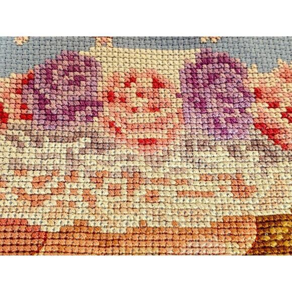 Completed Counted Cross Stitch Victorian Lady Hat Fan Aida Beautifully Stitched - Picture 9 of 14